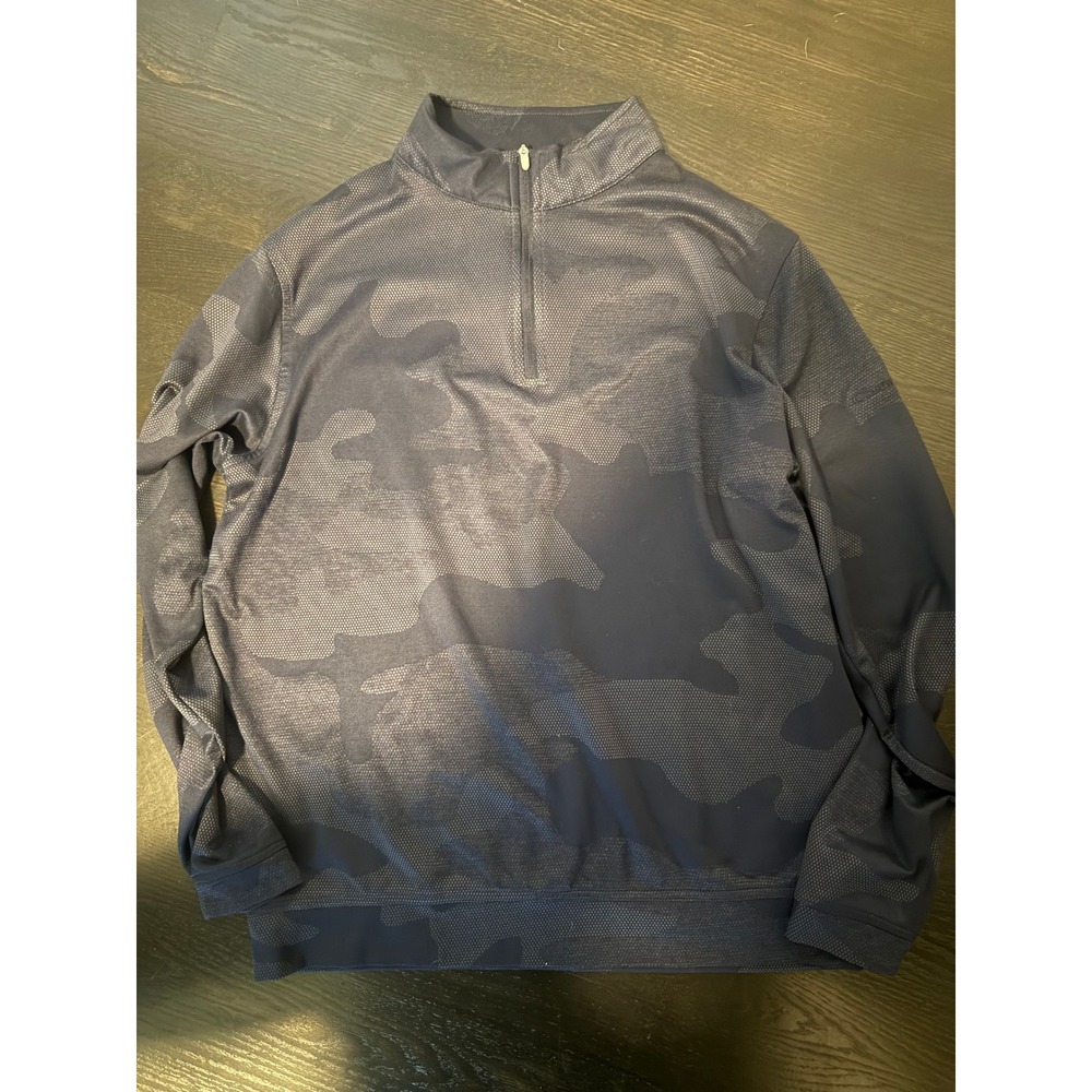 Peter Millar Mens Medium Navy Camo Chambers Bay Quarter Zip Golf Pullover